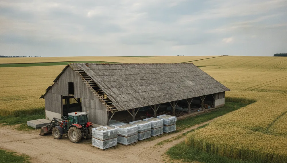 Hangar agricole entièrement décoiffé de son fibrociment à Kochersberg